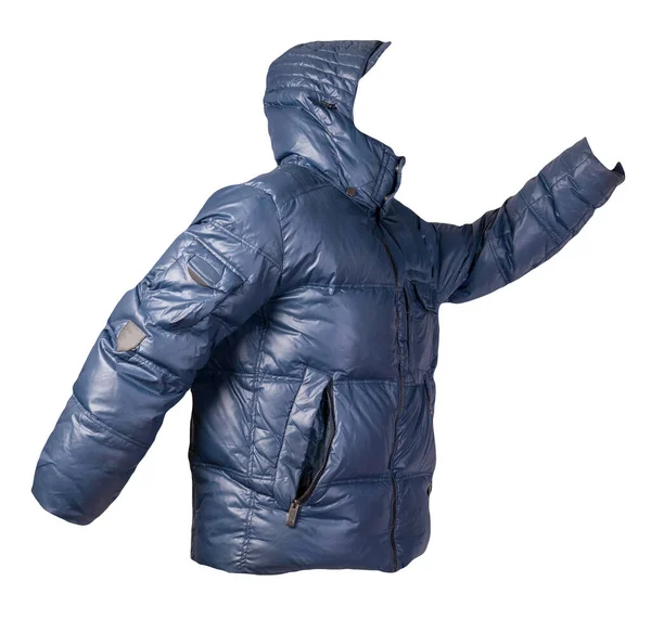 フードの男性用ブルーのジャケットは白い背景に隔離されています ウインドブレーカージャケット カジュアルスタイル — ストック写真