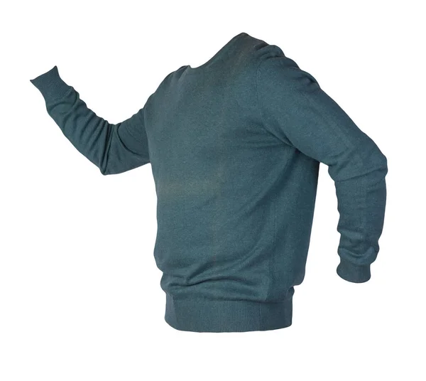 Pull Tricoté Vert Foncé Isolé Sur Fond Blanc Pull Homme — Photo