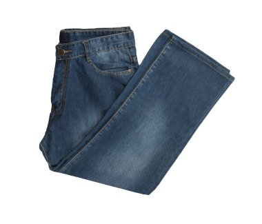 Beyaz arka planda izole edilmiş kot pantolon. Güzel rahat kot üst görünümü .