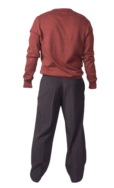 Herenbordeaux Trui Zwarte Broek Geïsoleerd Witte Achtergrond Casual Kleding — Stockfoto