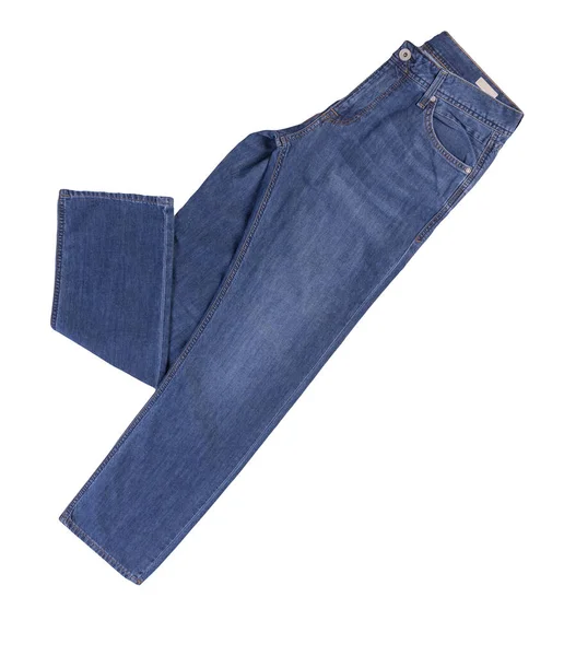 Blaue Jeans Isoliert Auf Weißem Hintergrund Schöne Lässige Jeans Draufsicht — Stockfoto