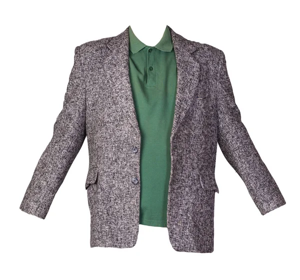 Chaqueta Gris Con Botones Camiseta Verde Con Cuello Botones Aislados —  Fotos de Stock