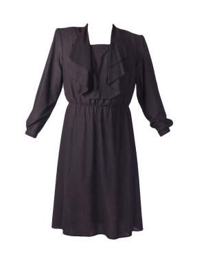 Beyaz arka planda düğmeleri olan siyah bir kadın elbisesi. çok renkli güzel bir elbise.