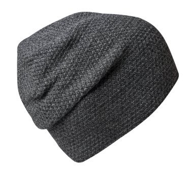 Örülmüş gri şapka, beyaz bir arka planda izole edilmiş. Sıradan bir tarz için moda şapka aksesuarı.