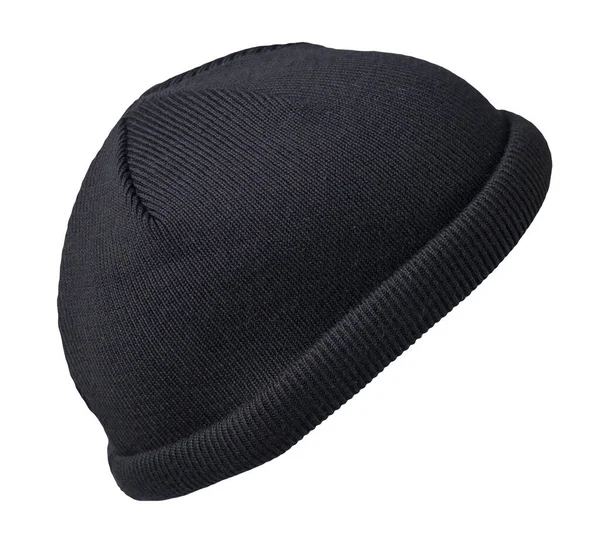 Docker Cappello Nero Lavorato Maglia Isolato Sfondo Bianco Cappello Rapper — Foto Stock