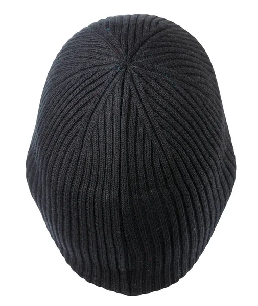 白色背景上孤立的针织黑色帽子 休闲风格的时尚服饰 — 图库照片