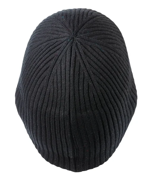 Cappello Nero Lavorato Maglia Isolato Uno Sfondo Bianco Accessorio Cappello — Foto Stock