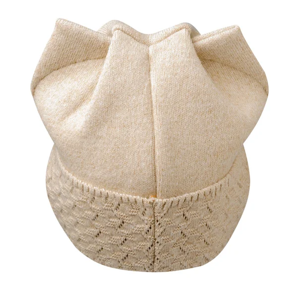 Γυναικείο Μπεζ Καπέλο Πλεκτό Καπέλο Απομονωμένο Λευκό Φόντο — Φωτογραφία Αρχείου