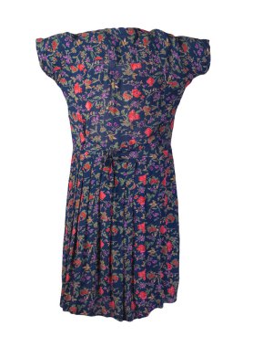  Beyaz arka planda düğmeleri olan, yaz mavisi kırmızı bir elbise. çok renkli güzel bir elbise.