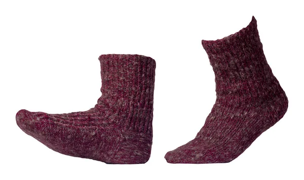 Chaussettes Laine Rouge Foncé Isolées Sur Fond Blanc Accessoires Hiver — Photo