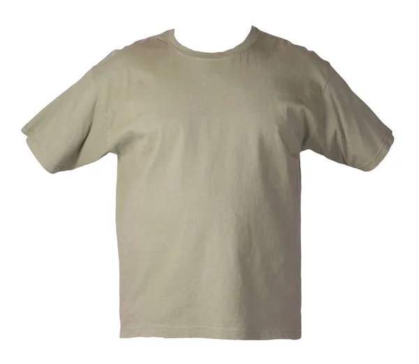 橄榄绿T恤衫 白色背景 夏棉短袖T恤 — 图库照片