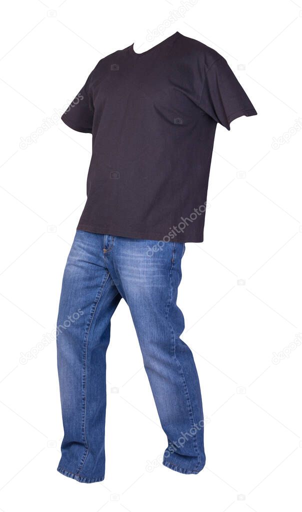 Men S Black T Shirt And Blue Jeans Isolated On White Background Casual Clothing Larastock Men S Black T Shirt And Blue Jeans Isolated On White Background Casual Clothing Larastock