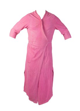 Beyaz arka planda izole edilmiş kadın pembe bornozu. Kadın bornozu.