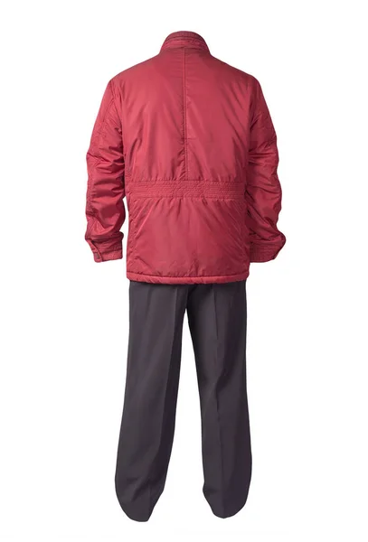 Jacheta Roșie Pentru Bărbați Pantaloni Negri Izolați Fundal Alb Haine — Fotografie, imagine de stoc