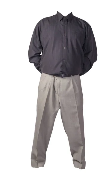 Men Black Shirt Light Gray Pants Isolated White Background Fashion — Stock Photo, Image