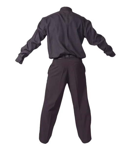 男の黒シャツと黒のパンツは白地に隔離されてる ファッションウェア — ストック写真