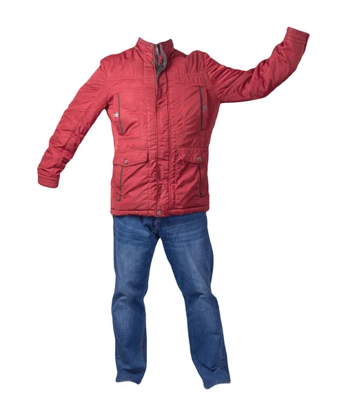 Rode Herenjas Blauwe Jeans Geïsoleerd Witte Achtergrond Casual Kleding — Stockfoto