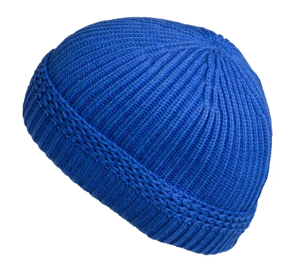 Cappello Blu Docker Lavorato Maglia Isolato Sfondo Bianco Cappello Rapper — Foto Stock