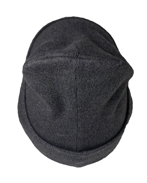 Cappello Grigio Scuro Lavorato Maglia Isolato Uno Sfondo Bianco Accessorio — Foto Stock