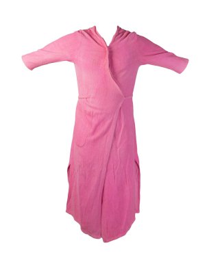 Beyaz arka planda izole edilmiş kadın pembe bornozu. Kadın bornozu.