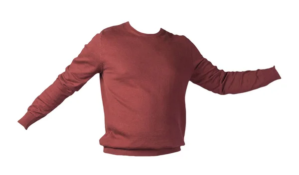 白い背景にジッパーが隔離されたダークレッドのセーターを編んだ 首の下に男のセーター カジュアルスタイル — ストック写真