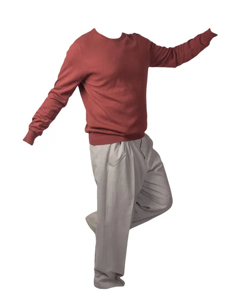 Suéter Color Burdeos Los Hombres Pantalones Grises Aislados Ropa Background — Foto de Stock