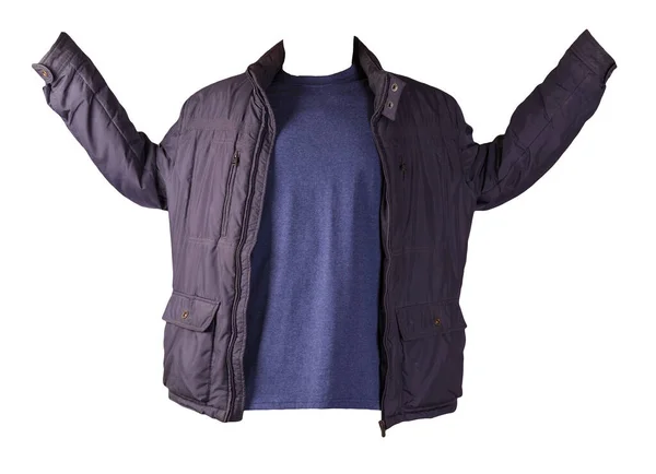 bluei zipped jacket and vintage heather navy t-shirt isolated on a white background. Casual style