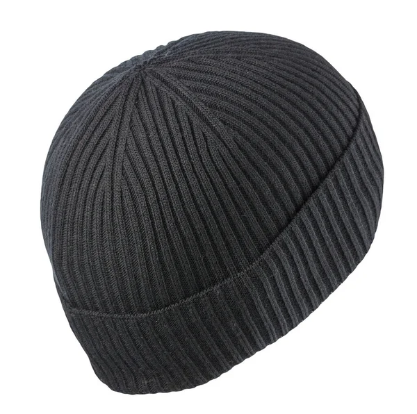 Πλεκτό Σκούρο Γκρι Καπέλο Που Απομονώνεται Λευκό Φόντο Αξεσουάρ Καπέλου — Φωτογραφία Αρχείου