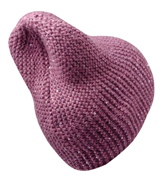 Cappello Rosa Donna Cappello Lavorato Maglia Isolato Sfondo Bianco — Foto Stock