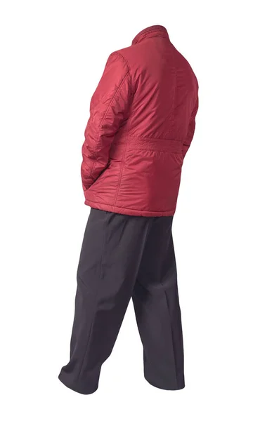 Jaqueta Vermelha Masculina Calças Pretas Isoladas Fundo Branco Roupas Outono — Fotografia de Stock