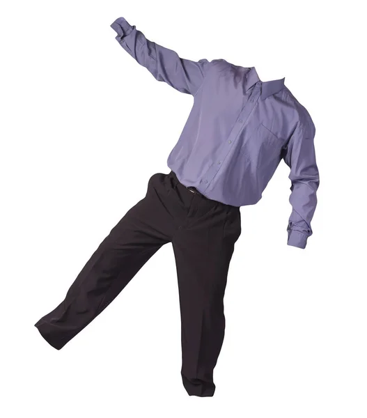 男式紫色衬衫和黑色裤子 白色背景隔离 时尚服装 — 图库照片