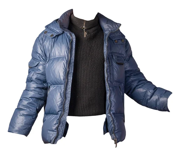 蓝色夹克和黑色毛衣 背景白色 博洛尼亚夹克和羊毛毛衣 — 图库照片
