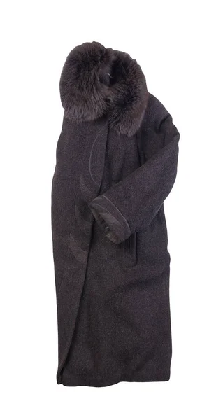 Žena Vlněný Tmavě Šedý Kabát Izolované Bílém Pozadí Dámský Kabát — Stock fotografie