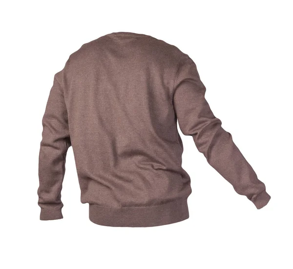 白い背景に隔離された茶色のセーターを編んだ 首の下に男のセーター カジュアルスタイル — ストック写真