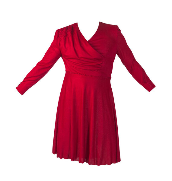 женское летнее красное платье с пуговицами на белом фоне. красивое разноцветное платье
