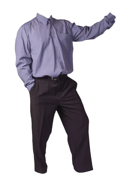 Men Purple Shirt Black Pants Isolated White Background Fashion Clothes — Stock Photo, Image