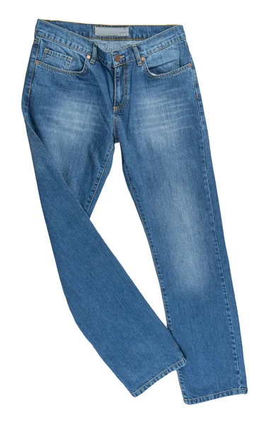 Jeans Blu Isolati Sfondo Bianco Bellissimi Jeans Casual Vista Dall — Foto Stock