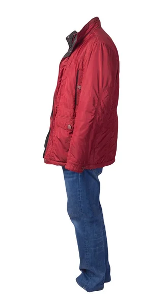 Red Men Jacket Blue Jeans Isolated White Background Casual Clothing — Stock Photo, Image