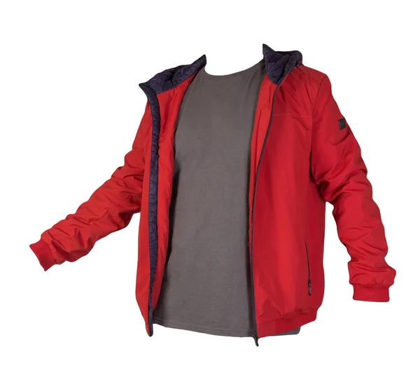 Rote Jacke Mit Reißverschluss Und Graues Shirt Auf Weißem Hintergrund — Stockfoto