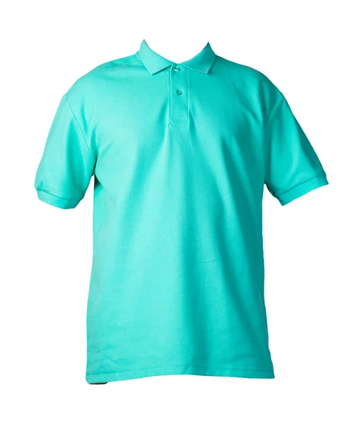 Camiseta Verde Manga Curta Com Golas Botão Para Baixo Isoladas — Fotografia de Stock