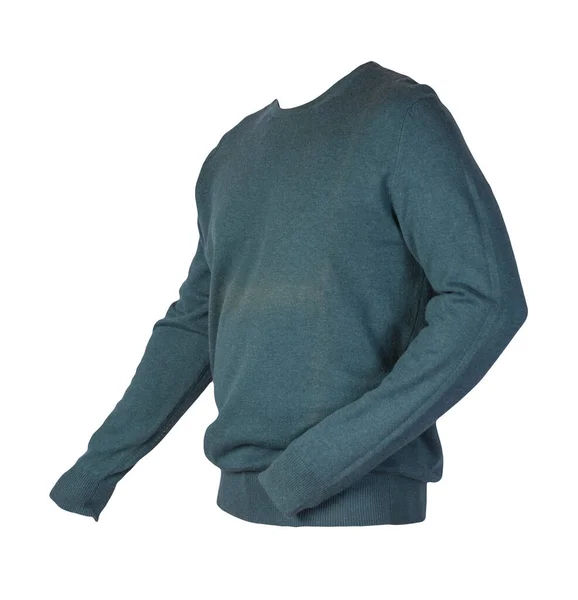 Gestrickter Dunkelgrüner Pullover Isoliert Auf Weißem Hintergrund Pullover Unter Dem — Stockfoto