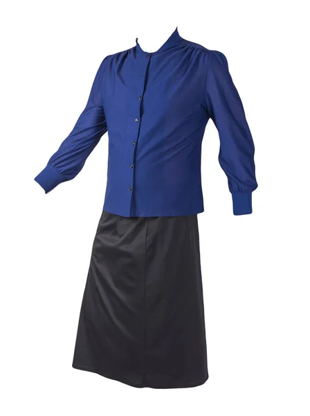 女性的黑色长裙和深蓝色衬衫 隔离在白色的背景上 每天穿舒适的衣服 — 图库照片