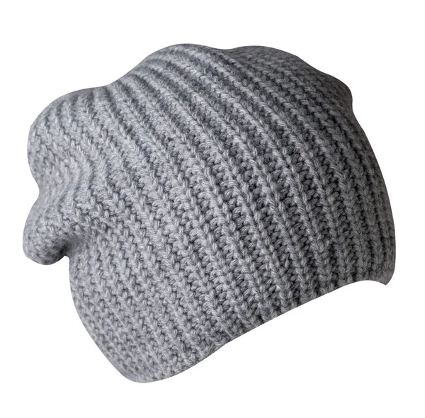 Knitted Grey Hat Isolated White Background Fashion Hat Accessory Casual — Stock Photo, Image