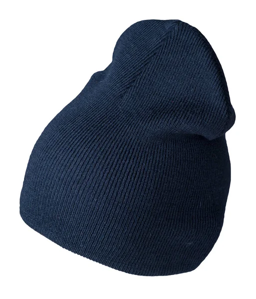 Kvinnors Mörkblå Hatt Stickad Hatt Isolerad Vit Bakgrund — Stockfoto