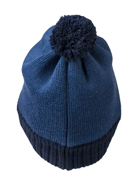 Bonnet Denim Bleu Foncé Tricoté Isolé Sur Fond Blanc Chapeau — Photo