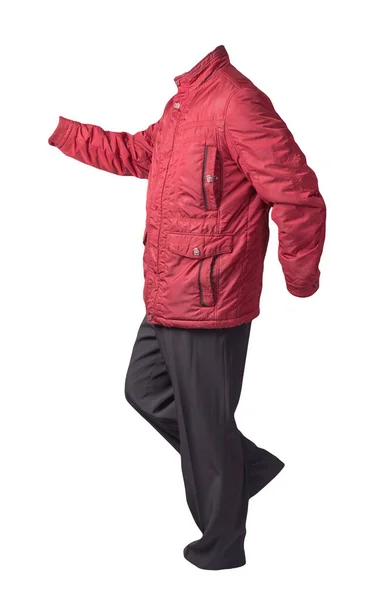 Mäns Röda Jacka Och Svarta Byxor Isolerad Vit Bakgrund Herrkläder — Stockfoto