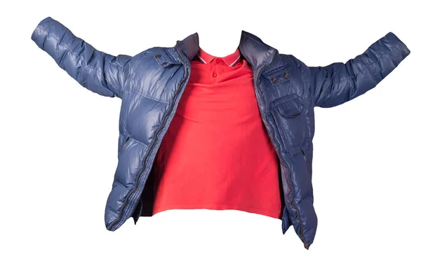 男性用の赤いTシャツと青いジャケットは白い背景に隔離されています カジュアルウェア — ストック写真