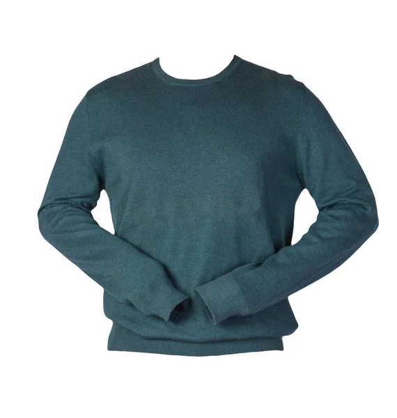 Gestrickter Dunkelgrüner Pullover Isoliert Auf Weißem Hintergrund Pullover Unter Dem — Stockfoto