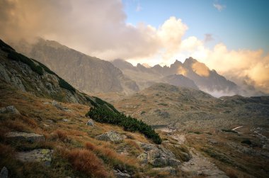 Vintage tarzı yaz dağ manzarası. 