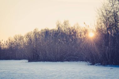Kış günbatımı manzarası. 